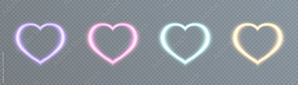 Poster a radiant heart shape with shimmering flashes of magic dust. design element for valentine's day.