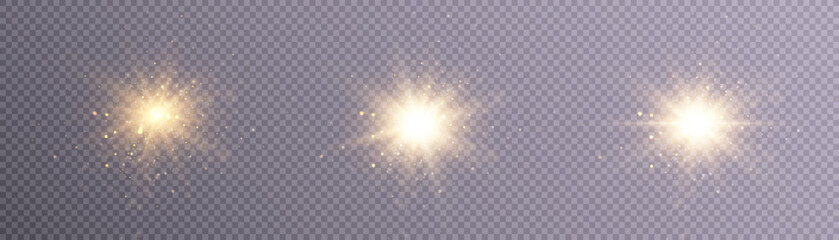 Set of light effects bright glowing light isolated on transparent background. Solar flare with rays and glare. Vector