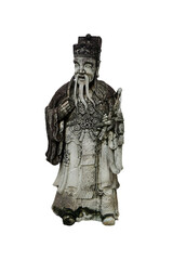 The ancient Chinese philosopher sculpture isolated on white background. Chinese stone statue in Wat...