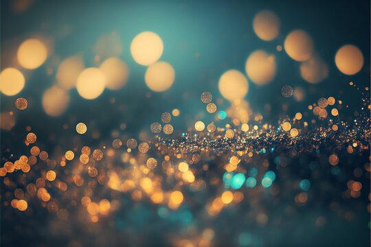 Gold and silver magic elegant glitter light glowing background, blue and dark backgound © DurffeeMill