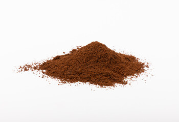 Freshly ground coffee isolated on white background. Energy drink.