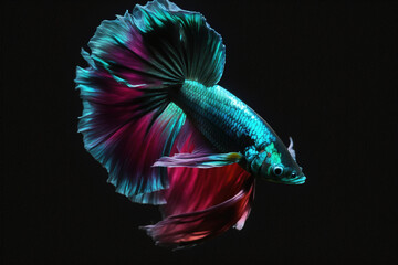 Turquoise and Red Colorful betta Siamese fighting fish, Generative AI