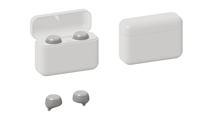 MOCK UP WHITE WIRLESS EARPHONE ISOLATED ON WHITE, 3D RENDERING OF  WIRLESS EARPHONE PNG TRANSPARENT