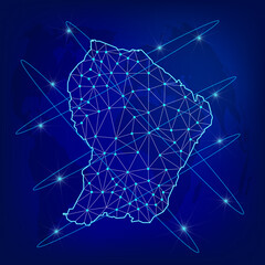 Global logistics network concept. Communications network map French Guiana on the world background. Map of French Guiana with nodes in polygonal style. EPS10.