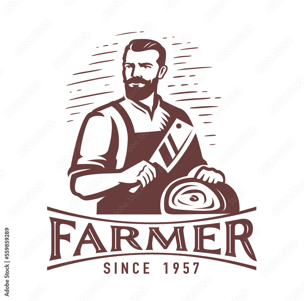 Wall mural Butcher shop logo emblem for design. Farm organic food badge. Vector illustration