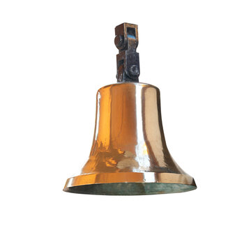 Vintage ship bell from brass in PNG isolated on transparent background