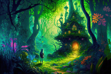 Fototapeta na wymiar fairy forest in vivid colors