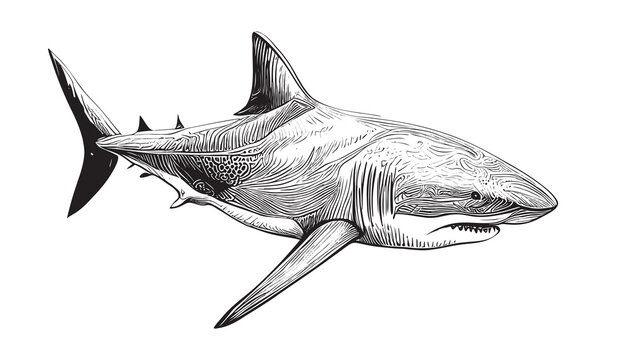 Shark hand drawn sketch engraving style side view Vector illustration.