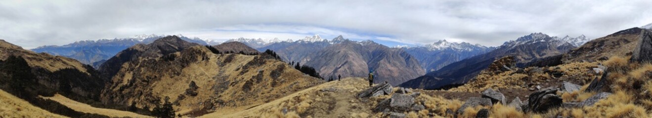 view of park national park Panorama of Himalayan mountain range visible from Kuari pass trek