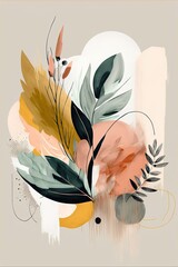 Neutral botanical abstract landscape, minimalism, pastel colors, white background, AI assisted finalized in Photoshop by me 