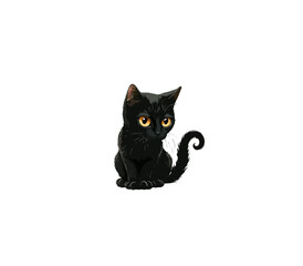 Cartoon black kitten. Vector illustration of a kitten on a white background