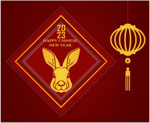 Happy Chinese new year 2023 year of the rabbit Gold Abstract Design Vector Illustration With Red Background