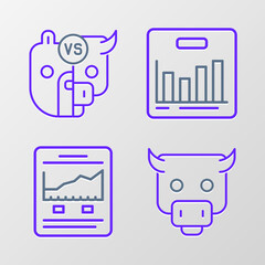 Set line Bull market, Website with growth graph, Pie chart infographic and and bear of stock icon. Vector