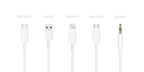 Phone Connectors and Cables Vector Mockup.