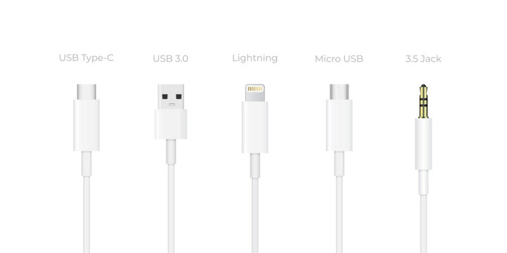 Phone Connectors and Cables Vector Mockup.