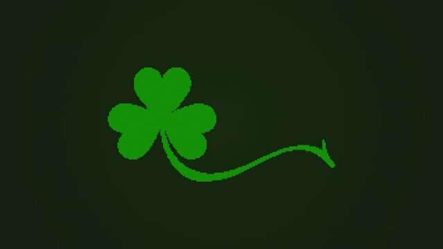 Clover leaf. Green particles appear and forming the shape of clover or shamrock. St. Patrick's day background. Irish tradition concept.