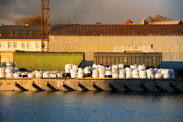 Cargo at the port and next to the train. cargo in sunset. Beatiful cargo.