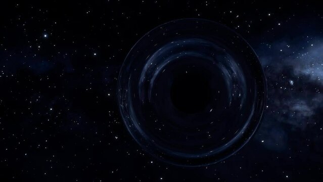Black hole animation moving on galaxy with stars