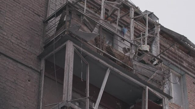 Vyshgorod town. A residential building near Kyiv destroyed by russians in Ukraine