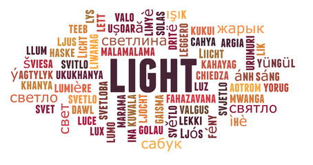 Obraz premium Light in different languages word cloud concept on white