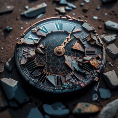 Broken Watch Face on Pavement - Illustration Generated by Artificial Intelligence