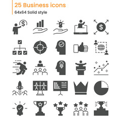 Modern business solid icons set on white background