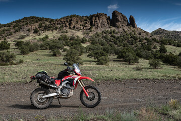 Motorcycle on desert road in New Mexico
