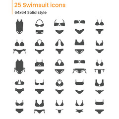 25 Swimsuit solid vector Icons