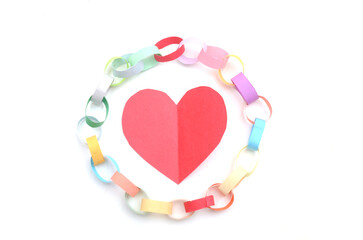 Red heart paper in circle paper chains