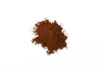 Freshly ground coffee isolated on white background. Energy drink.