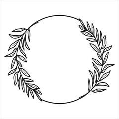 Fototapeta na wymiar black outline with circular invitation leaf decoration