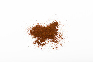 Freshly ground coffee isolated on white background. Energy drink.