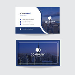 Blue and white business card design template.