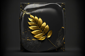 Black marble stone with golden fissure , and golden leaf