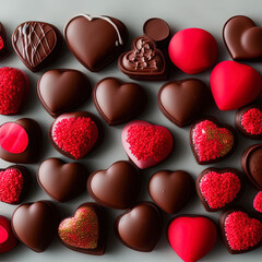 Obraz premium close-up of a bunch of chocolate that are shaped like hearts, love, heart, valentine, - AI Generated