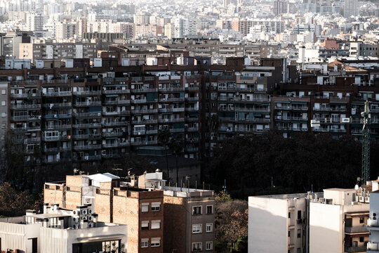 Aerial view of massive residential area in the city of Barcelona