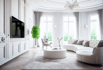 Fototapeta premium Luxury villa living room . Image created with Generative AI technology.