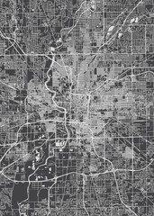 City map Indianapolis, monochrome detailed plan, vector illustration