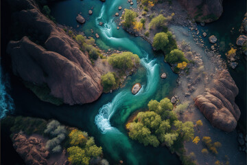 Fototapeta na wymiar Drone Photography - Wild River (Generative Art)
