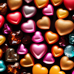Obraz premium close-up of a bunch of precious stones that are shaped like hearts, love, heart, valentine, - AI Generated