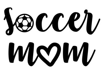 Letras de la palabra soccer con pelota en lugar de letra o y palabra mom con corazón en lugar de letra o. Texto manuscrito soccer mom  © teracreonte