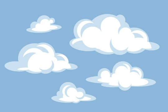 Cumulus Clouds set. Cartoon white fluffy clouds in vector.