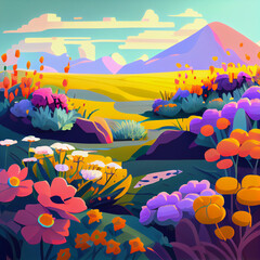 Fototapeta na wymiar landscape with flowers and water