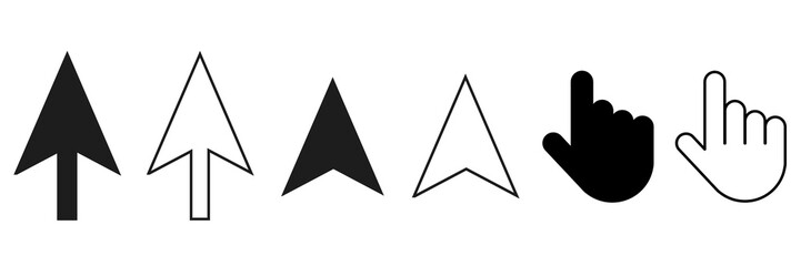 Computer mouse click cursor arrow icon set. Cursor icon. Vector illustration. Mouse cursor collection.