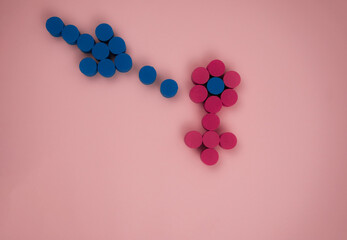 background for valentine's day pink and blue with symbols of man and woman