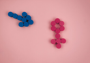 background for valentine's day pink and blue with symbols of man and woman