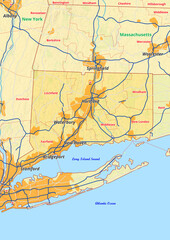 Connecticut Karte mit Städte Gemeinde Landkreise Flüße Straßen