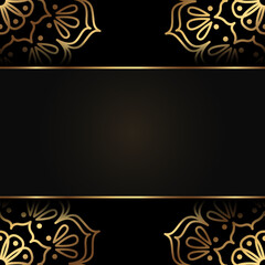 Vector square premium banner with gold mandala. Luxury dark background with empty space