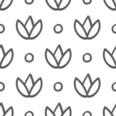 Seamless abstract floral pattern of drawn flowers and circles