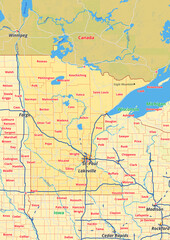 Minnesota Karte mit Städte Gemeinde Landkreise Flüße Straßen